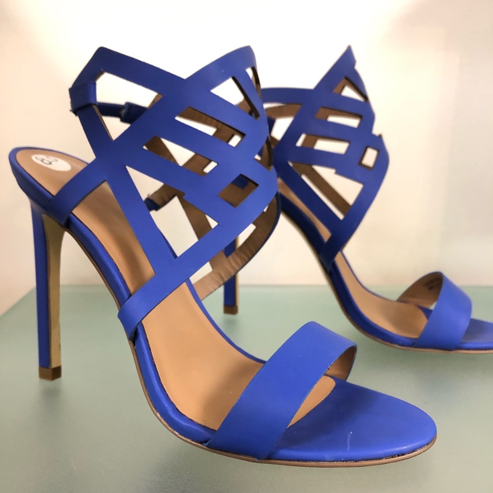 Fifth City 8.5 Blue Open Toe Chic Caged High Heel Shoes Stiletto